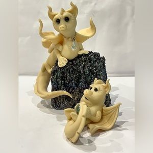 Set of 2 Polymer Clay Dragons, handmade collectible figurines